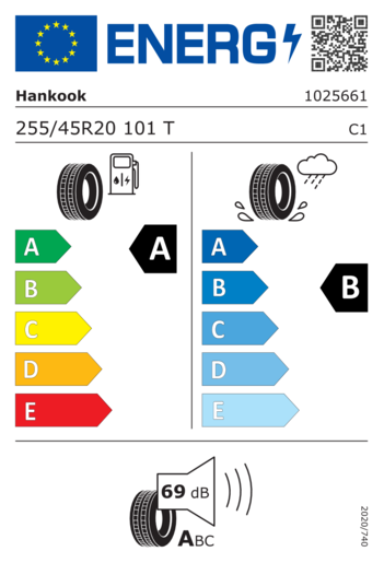 Hankook 255/45R20 Ventus S1 EVO 3 K127e ao + 101T,Pot: A,Pri: B,Buka: 69dB