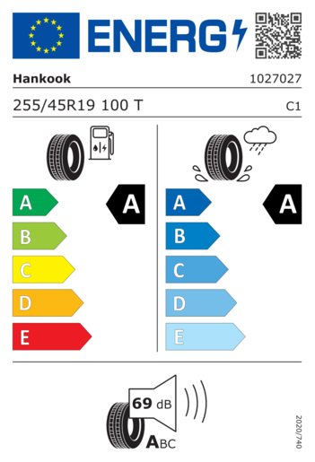 Hankook 255/45R19 Ventus S1 EVO 3 K127e seal + 100T,Pot: A,Pri: A,Buka: 69dB