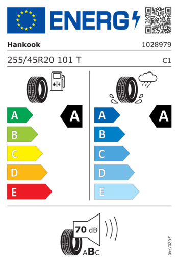 Hankook 255/45R20 Ventus S1 EVO 3 K127e ao + 101T,Pot: A,Pri: A,Buka: 70dB