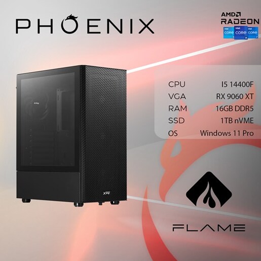 Phoenix FLAME X-520 Intel i5 14400F, 16GB DDR5, NVME SSD 1TB, RX9060 XT 8GB, 600W 80+, Windows 11 PRO, stolno računalo