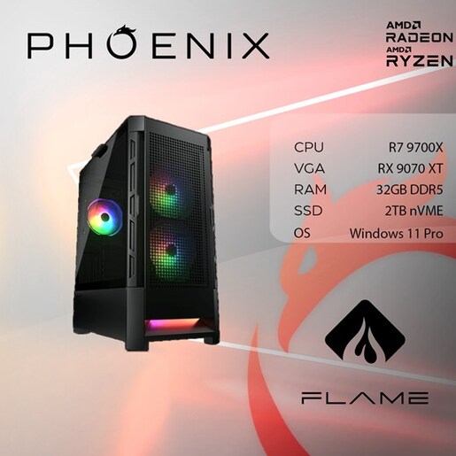 Phoenix FLAME X-519 AMD Ryzen 7 9700X, 32GB DDR5, NVME SSD 2TB, RX9070 XT 16GB, 750W 80+, Windows 11 PRO, stolno računalo