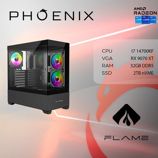 Phoenix FLAME X-523 Intel i7 14700KF, 32GB DDR5, NVME SSD 2TB, RX9070 XT 16GB, 850W 80+, stolno računalo