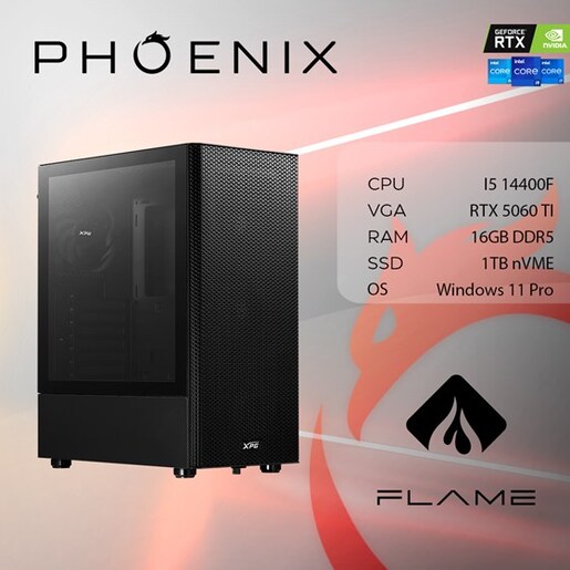 Phoenix FLAME X-516 Intel i5 14400F, 16GB DDR5, NVME SSD 1TB, RTX 5060 TI 8GB, 600W 80+, Windows 11 PRO, stolno računalo
