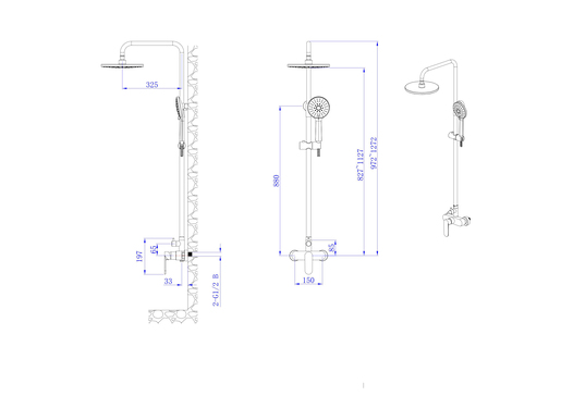 Inter Ceramic tuš sustav s tuš ružom s 1 funckijom i tuš palicom s 5 funkcija nehrđajući čelik SS304 krom