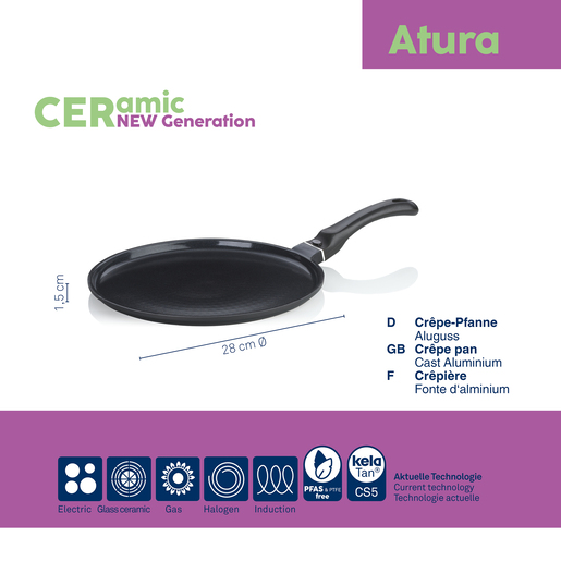 Kela tava za palačinke ATURA, 1,5x28cm lijevani aluminij crna