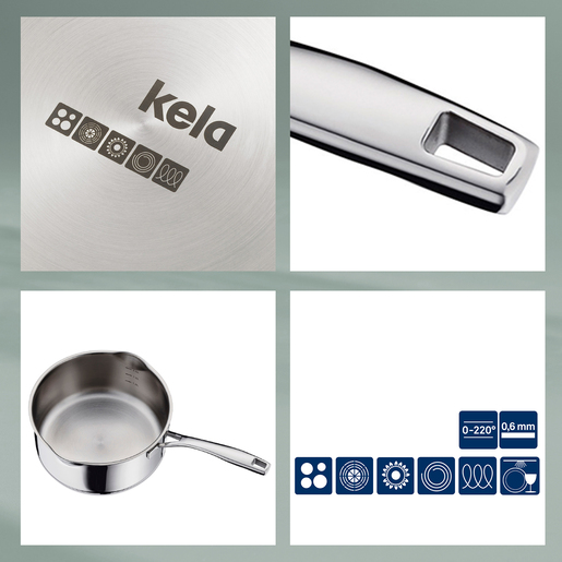 Kela lonac s drškom FLAVORIA, 1,3l nehrđajući čelik 18/10 srebrna