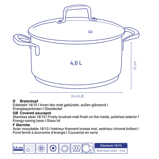 Kela lonac s poklocem FLAVORIA, 4,6l nehrđajući čelik 18/10 srebrna