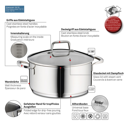 Kela lonac s poklocem FLAVORIA, 4,6l nehrđajući čelik 18/10 srebrna