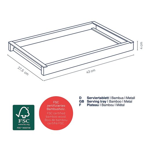 Kela pladanj za posluživanje KIRIL, 43x27,5x4cm bambus crna
