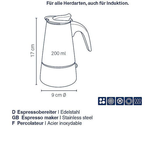 Kela kafetijera FERRARA, 200ml nehrđajući čelik crna