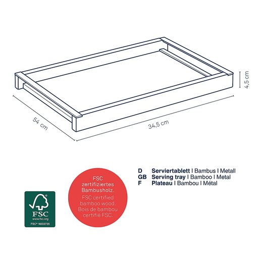 Kela pladanj za posluživanje KIRIL, 54x34,5x4,5cm bambus crna