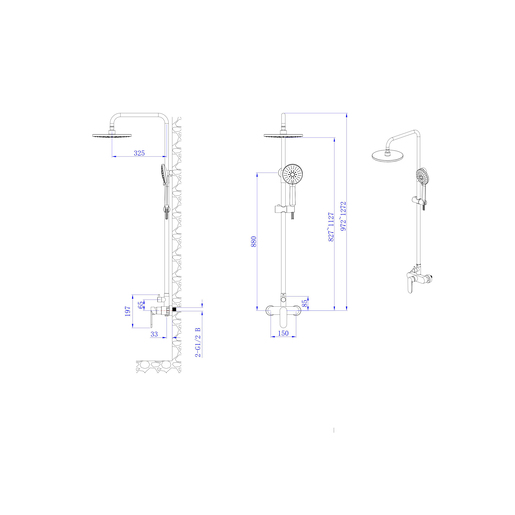 Inter Ceramic tuš sustav s tuš ružom s 1 funckijom i tuš palicom s 5 funkcija nehrđajući čelik SS304 gun grey
