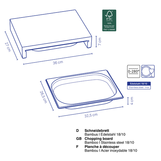 Kela daska za rezanje Kenina, 36x27x7cm bambus svjetlosmeđa
