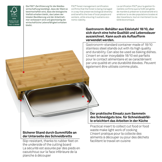 Kela daska za rezanje Kenina, 36x27x7cm bambus svjetlosmeđa