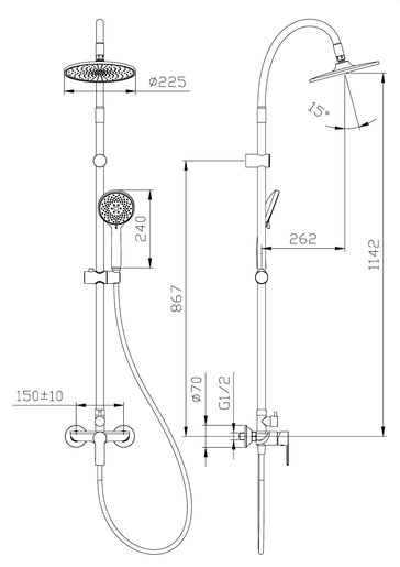 Inter Ceramic tuš sustav s tuš ružom s 1 funckijom i tuš palicom s 5 funkcija silikon/mjed/SS201 mat crna