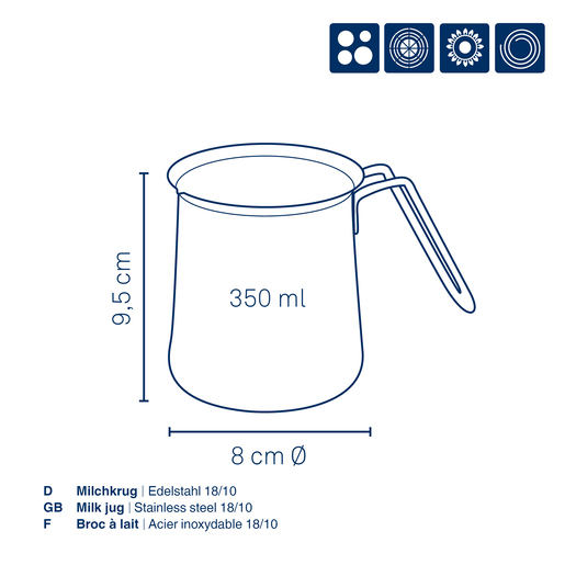 Kela lončić za mlijeko HERTA, 0,35l nehrđajući čelik 18/10 cmat srebrna
