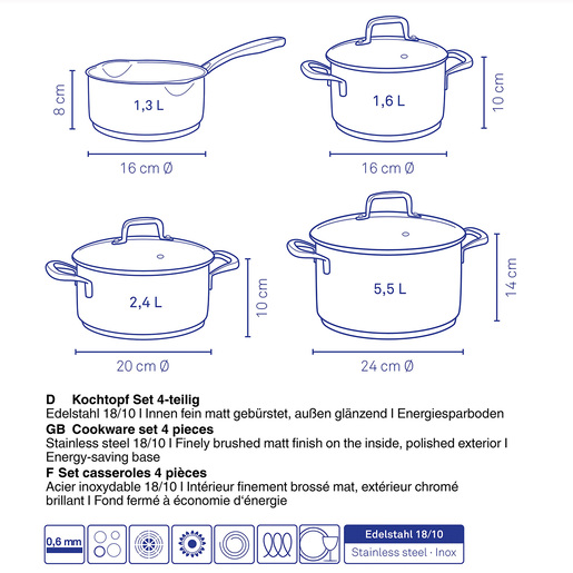 Kela set poduđa FLAVORIA, cm nehrđajući čelik 18/10 srebrna 7/1