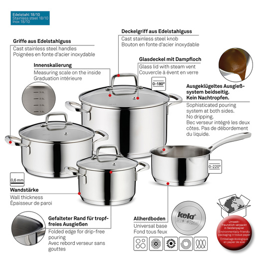 Kela set poduđa FLAVORIA, cm nehrđajući čelik 18/10 srebrna 7/1