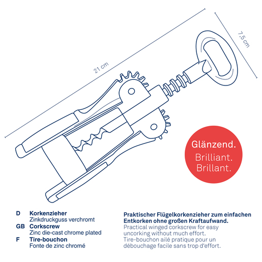 Kela otvarač APRI, 21cm CINK srebrna