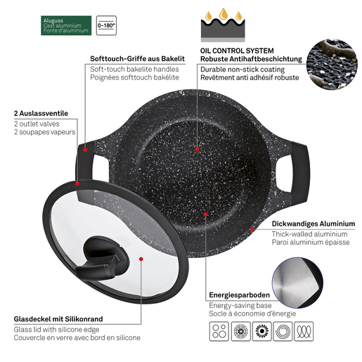 Kela lonac s poklocem STELLA NOVA, 2,2l lijevani aluminij crna