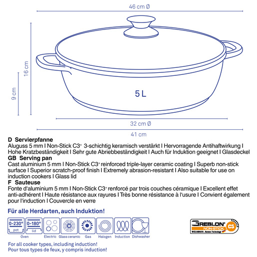 Kela lonac s poklocem KERROS, 5l lijevani aluminij crna