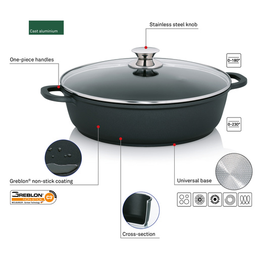 Kela lonac s poklocem KERROS, 5l lijevani aluminij crna