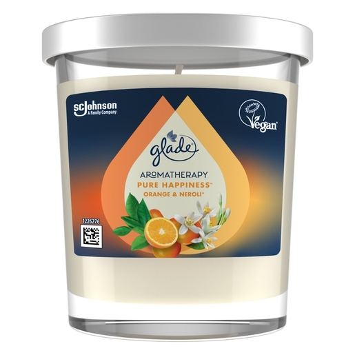 Glade Aromatherapy Pure Happiness, mirisna svijeća, naranča i cvijet nerolija, 170 g