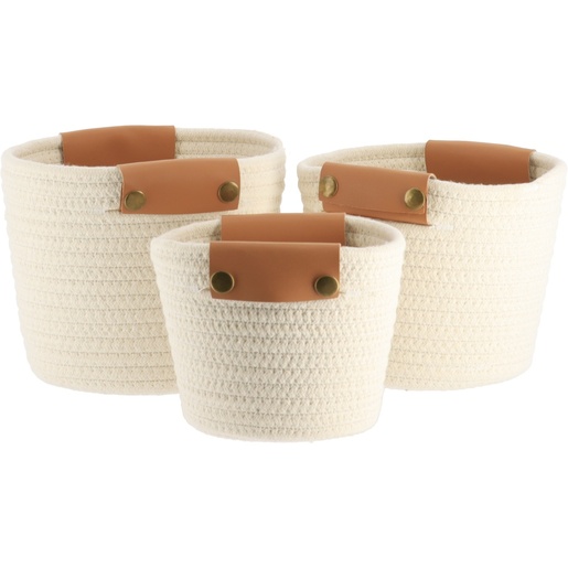 TENDANCE set košarica s ručkama 3/1, pamuk/imitacija kože, bijele