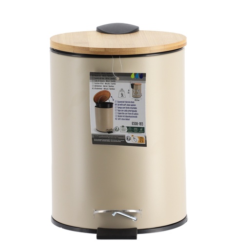TENDANCE kanta za smeće na pedalu 3L soft close, metal/bambus, bež