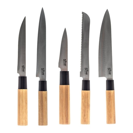 FIVE stalak za noževe s 5 noževa, bambus