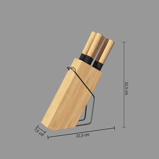 FIVE stalak za noževe s 5 noževa, bambus