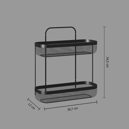 Five dvostruka zidna polica Meche, 30.7x12x34.5 cm, crna