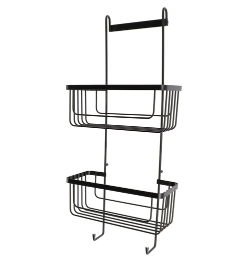 Tendance dvostruka košarica za tuš s 2 kukice, 25.2x12.5x60 cm, crna