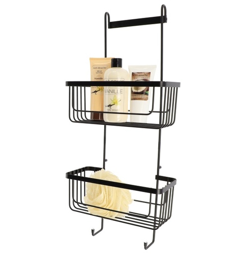 Tendance dvostruka košarica za tuš s 2 kukice, 25.2x12.5x60 cm, crna