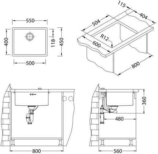 Alveus set QUADRIX 50 i slavina FLORA Anthracite