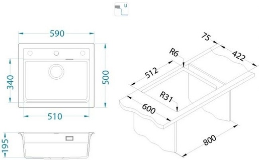 Alveus set ATROX 30 i slavina FLEXA Black Edition