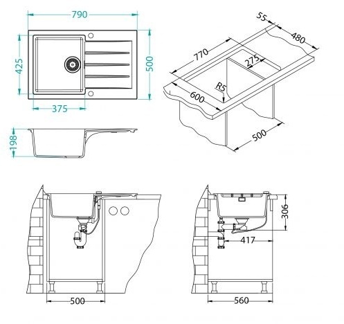 Alveus set CADIT 20 i slavina FLEXA Black Edition