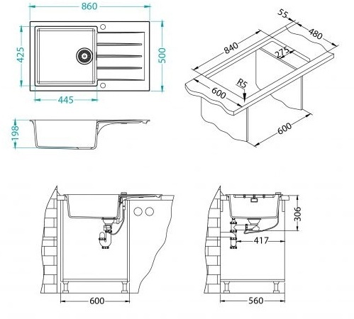 Alveus set CADIT 40 i slavina FLEXA Black Edition