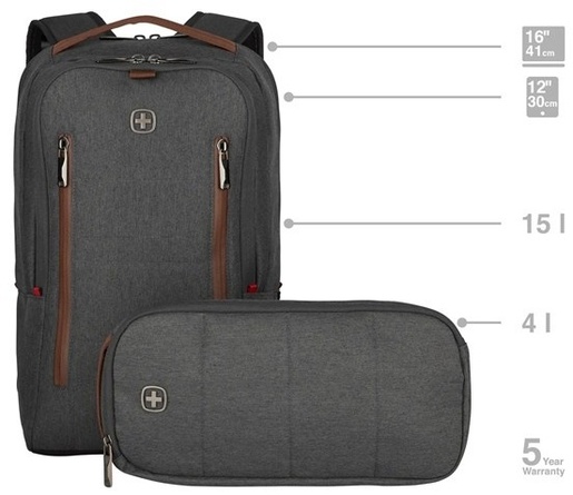 Wenger City Upgrade, do 16", sa dodatnom torbom, sivi, ruksak