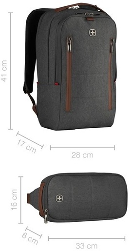 Wenger City Upgrade, do 16", sa dodatnom torbom, sivi, ruksak