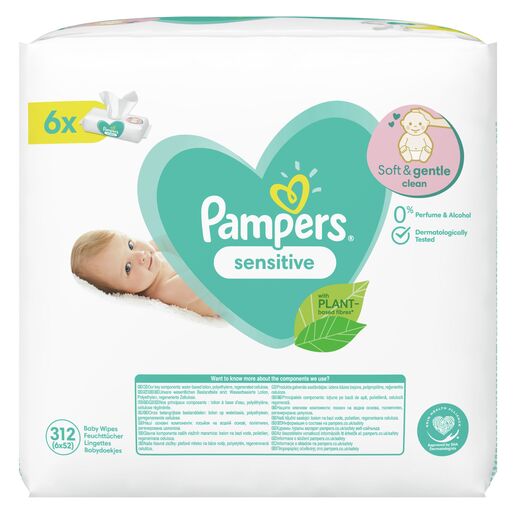 Pampers Sensitive vlažne maramice, 6x52 kom
