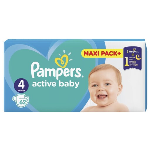 Pampers Active Baby Maxi Pack pelene, vel. 4 (9-14kg), 62 kom