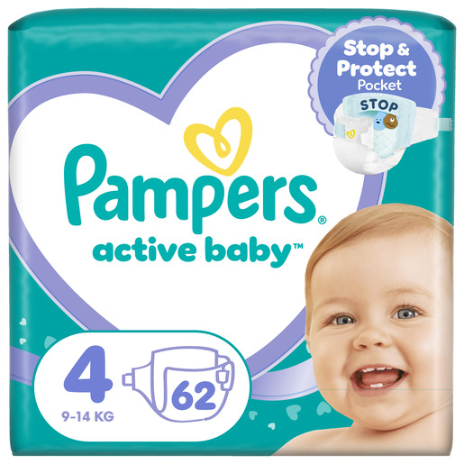 Pampers Active Baby Maxi Pack pelene, vel. 4 (9-14kg), 62 kom