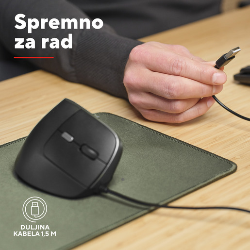 Trust Bayo II, žični miš, ergonomski, crni