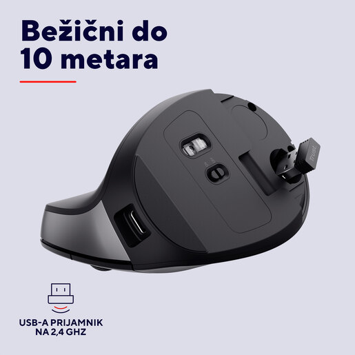Trust Bayo II, ergonomski, bežični miš, crni