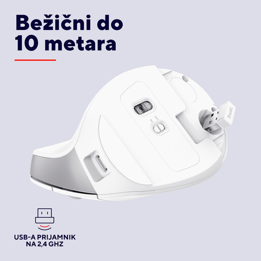 Trust Bayo II, ergonomski, bežični miš, bijeli