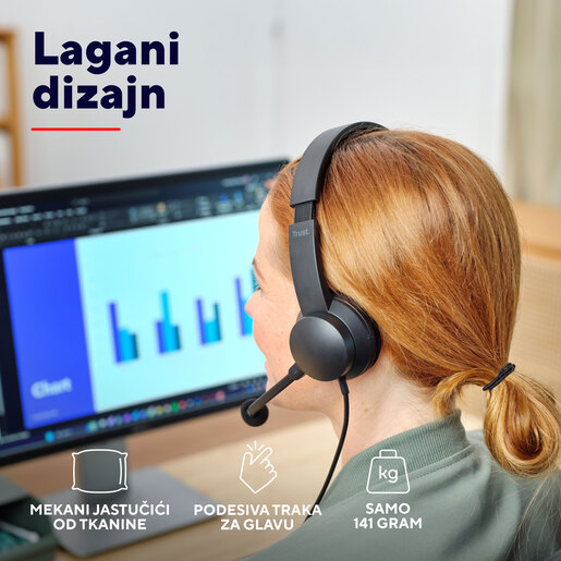 Trust Ayda, slušalice sa mikrofonom, USB, ENC, crne