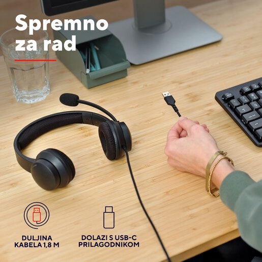 Trust Ayda, slušalice sa mikrofonom, USB, ENC, crne