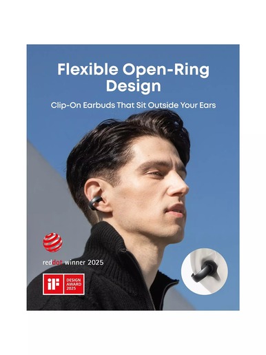 ANKER Soundcore AeroClip, Open-Ear Bluetooth slušalice, crne