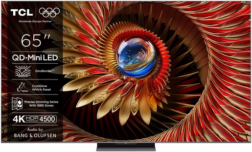 TCL 65" QD-Mini LED TV 65C8K, 4K HDR Premium 4500, Google TV, 144Hz, Audio by BANG & OLUFSEN